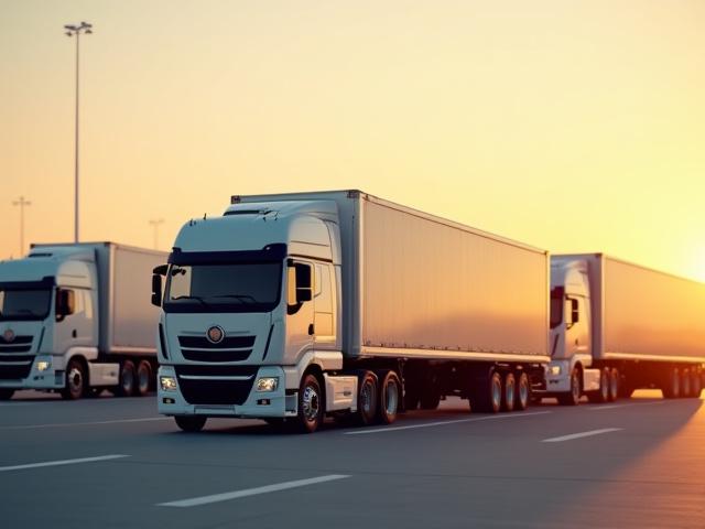 Fleet of 4US transport trucks at a logistics transloading facility